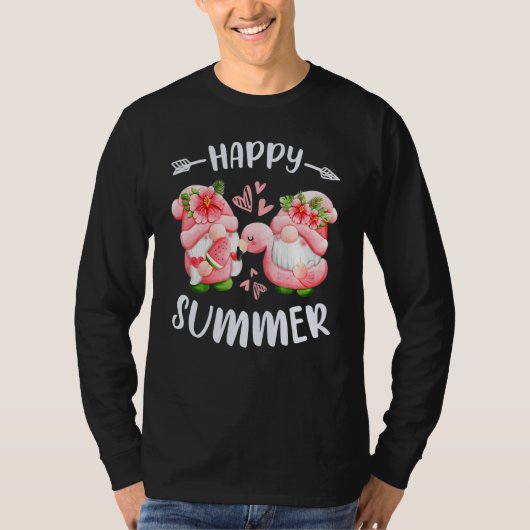 T-shirt Happy summer pink gnomes with flamingo swim ring (Devant)