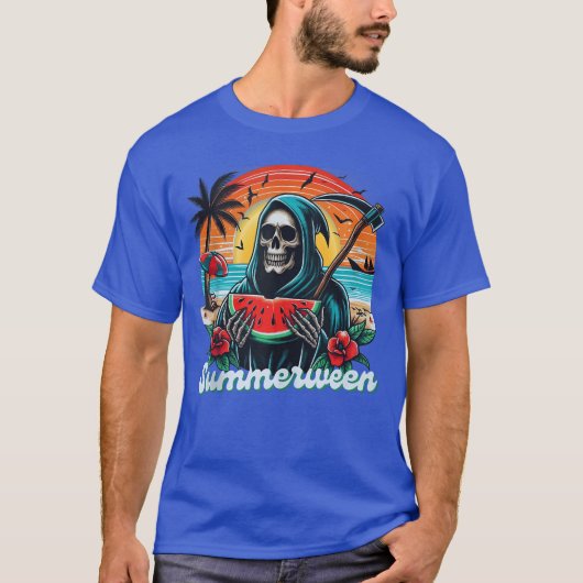T-shirt Happy Summerween Grim Reaper Watermelon Summer Hal (Devant)