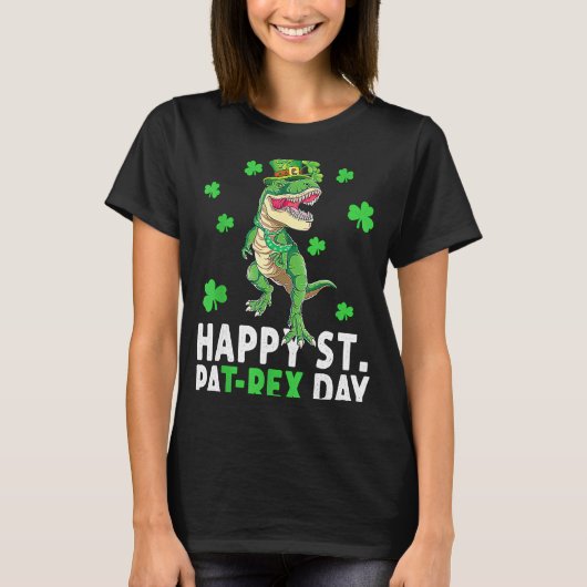 T-shirt Happy T Rex Dinosaur Saint Patrick's Day For Boys (Devant)