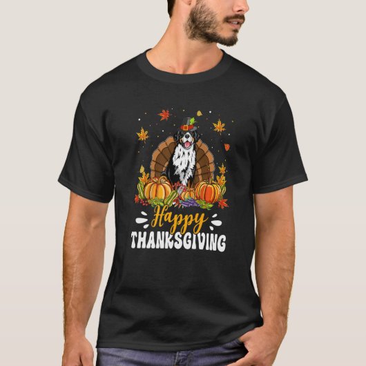T-shirt Happy Thanksgiving Bernese Mountain Dog Turkey Pum (Devant)