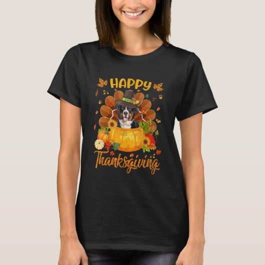 T-shirt Happy Thanksgiving Bernese Mountain Dog Turkey Pum (Devant)