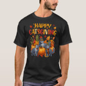 T-shirt Happy Thanksgiving Cat Three Cute Russian Blue Cat (Devant)