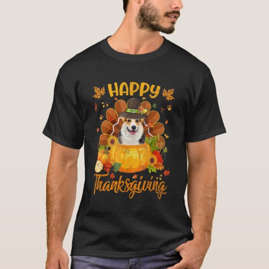 T-shirt Happy Thanksgiving Corgi Dog Turkey Pumpkin (Devant)