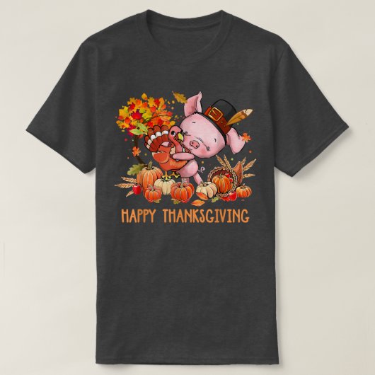 T-shirt Happy Thanksgiving Fall Turkey With Dabbing Pig We (Design devant)