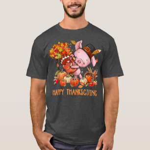 T-shirt Happy Thanksgiving Fall Turkey With Dabbing Pig We