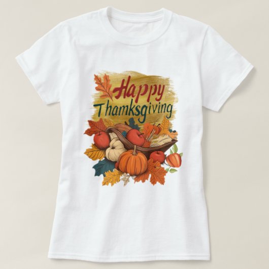 T-Shirt happy Thanksgiving golden (Design devant)