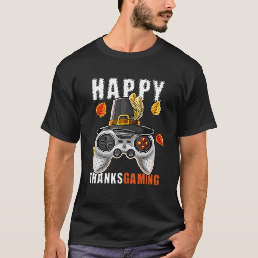 T-shirt Happy Thanksgiving Video Game Controller Pilgrim C (Devant)