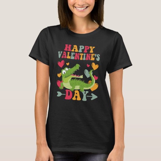 T-shirt Happy Valentines Day Alligators Heart Love Groovy (Devant)
