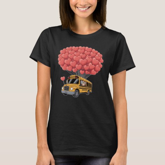 T-shirt Happy Valentine's Day Bus with Owl (Devant)