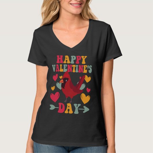 T-shirt Happy Valentines Day Cardinal Heart Love Groovy (Devant)