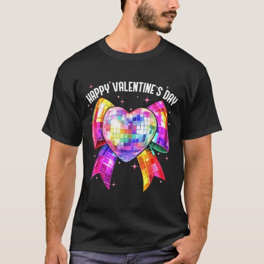 T-shirt Happy Valentine's Day Coquette Disco Ball Heart Gi (Devant)
