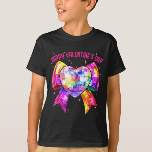 T-shirt Happy Valentine's Day Coquette Disco Ball Heart Gi (Devant)
