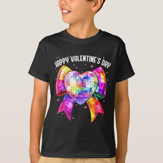 T-shirt Happy Valentine's Day Coquette Disco Ball Heart Gi (Devant)