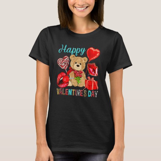 T-shirt Happy Valentine's Day Cute Bear Western Valentine' (Devant)