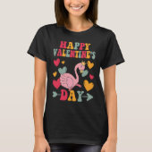 T-shirt Happy Valentines Day Flamingo Heart Love Groovy (Devant)