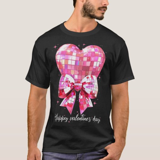 T-shirt Happy Valentine's Day Funny Coquette Disco Ball He (Devant)