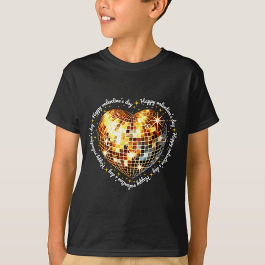 T-shirt Happy Valentine's Day Funny Gold Coquette Disco Ba (Devant)