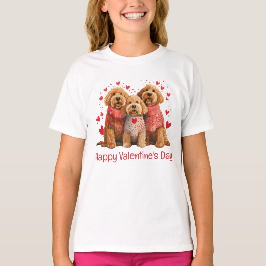 T-shirt Happy Valentines Day Goldendoodle Dogs (Devant)