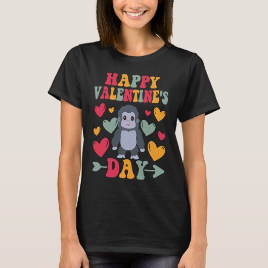 T-shirt Happy Valentines Day Gorilla Heart Love Groovy (Devant)