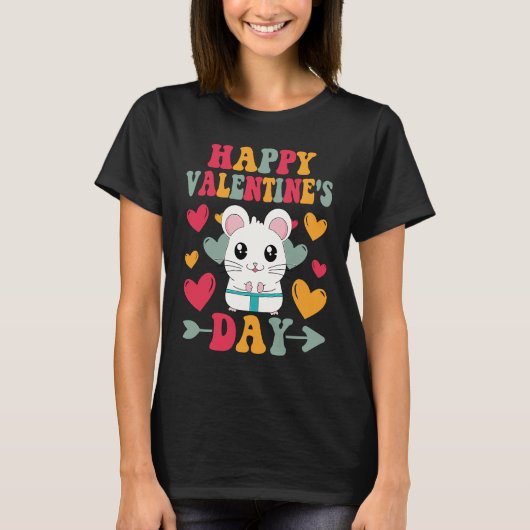T-shirt Happy Valentines Day Hamster Heart Love Groovy (Devant)