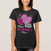 T-shirt Happy Valentine's Day Leopard And Plaid Hearts Gir (Devant)