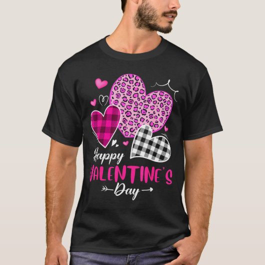 T-shirt Happy Valentine's Day Leopard And Plaid Hearts Gir (Devant)