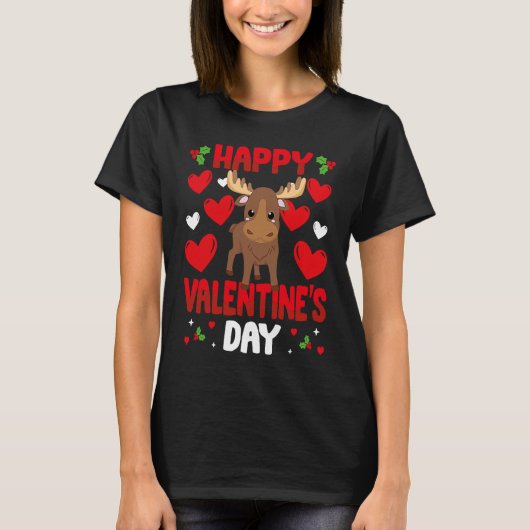 T-shirt Happy Valentines Day Moose Heart Love Animal (Devant)