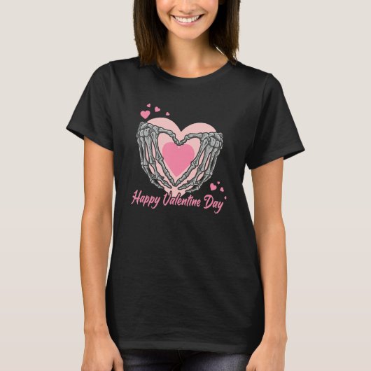 T-shirt Happy Valentine's Day Skeleton Hand Heart Love Mat (Devant)
