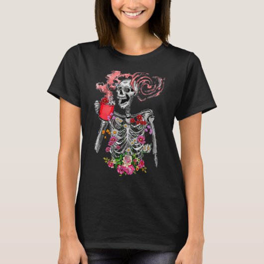 T-shirt Happy Valentine's Day Skeleton Hot Drink (Devant)