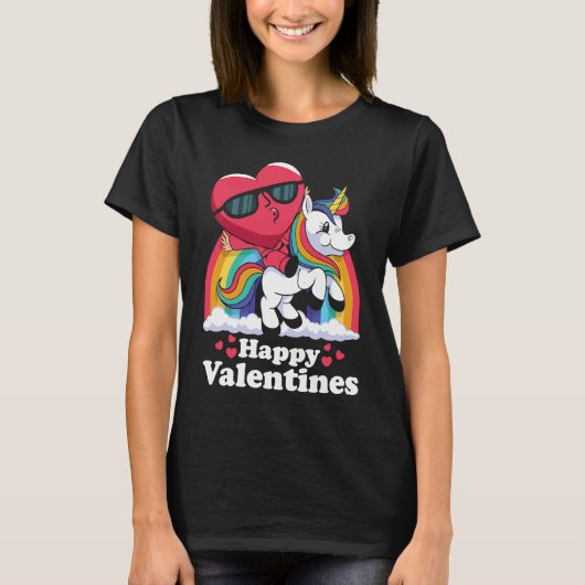 T-shirt Happy Valentines Heart Unicorn (Devant)
