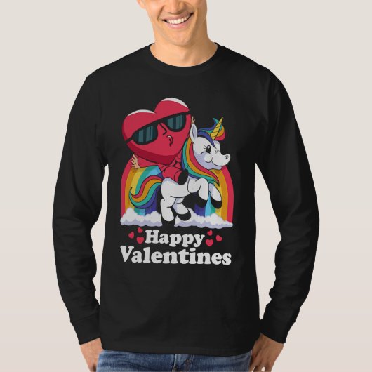 T-shirt Happy Valentines Heart Unicorn (Devant)