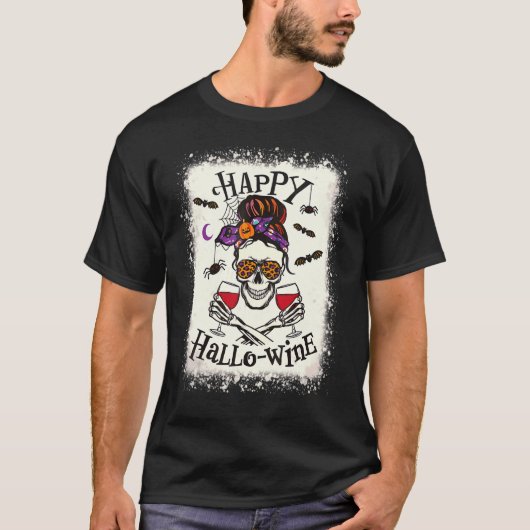 T-shirt Happy Vin Hallo Halloween Vin Crâne Leopard Blea (Devant)