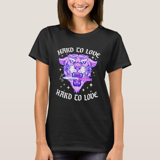 T-shirt Hard To Love Tiger Face Knife Dagger Emo Break Up (Devant)