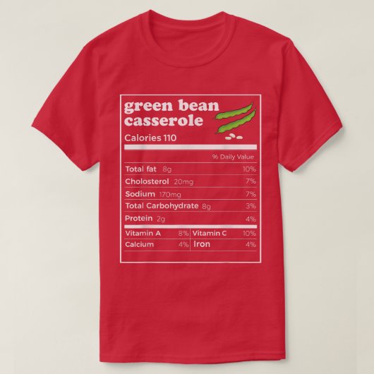T-shirt Haricots verts Casserole Nutrition Faits amusants  (Design devant)