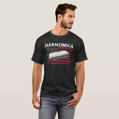 T-shirt Harmonica Instrument Harmonica Drapeau américain (Devant entier)