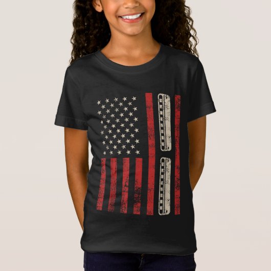 T-Shirt Harmonica Vintage American Flag Patriotic Harmonti (Devant)