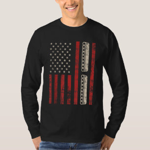 T-shirt Harmonica Vintage American Flag Patriotic Harmonti