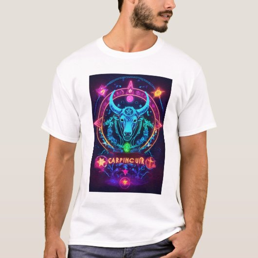 T-shirt Harmonie céleste : Capricorne & Taurus Neon Zodiac (Devant)