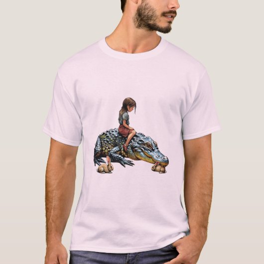T-shirt Harmonie Whimsical : Girl Riding an Alligator (Devant)