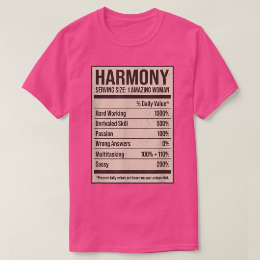 T-shirt Harmony Nutrition Facts Nom Pseudo Alias Titre (Design devant)