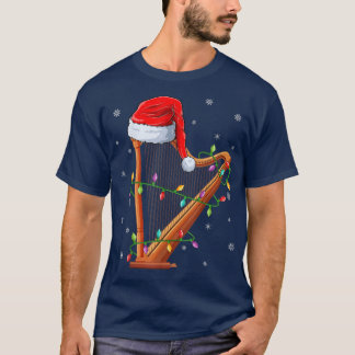 T-shirt Harp Music Xmas Lighting Matching Santa Hat Harp C