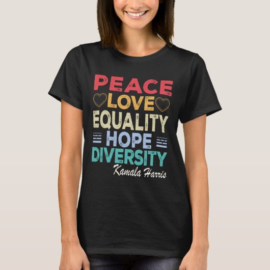 T-shirt Harris Peace Love Equality Hope Diversity Retro (Devant)