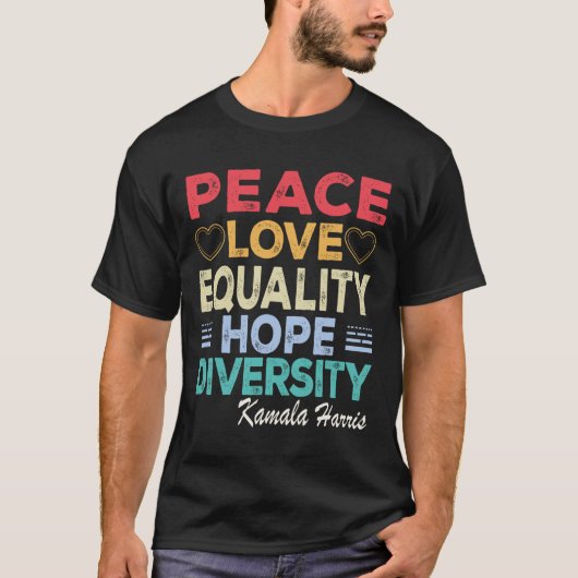 T-shirt Harris Peace Love Equality Hope Diversity Retro (Devant)