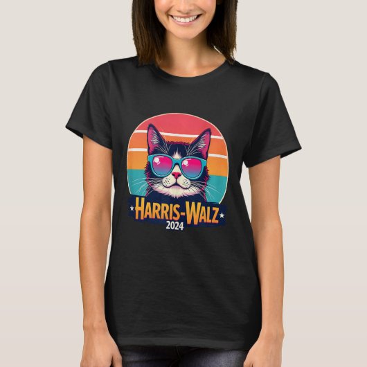 T-shirt Harris Walz 2024 Chat Lunettes de soleil Retro Vin (Devant)