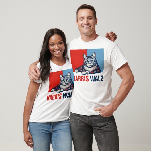 T-shirt Harris Walz 2024 Manifestement Red Blue Cat (Unisexe)