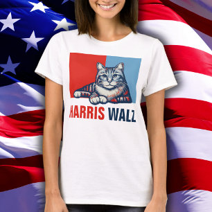 T-shirt Harris Walz 2024 Manifestement Red Blue Cat