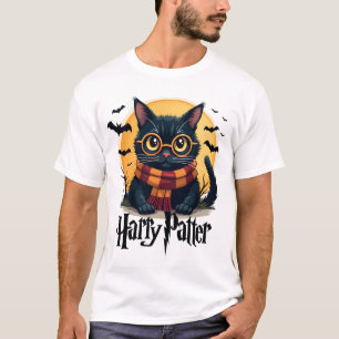 T-shirt Harry Pawter Sorcière Chat Noir Halloween Drôle Fi