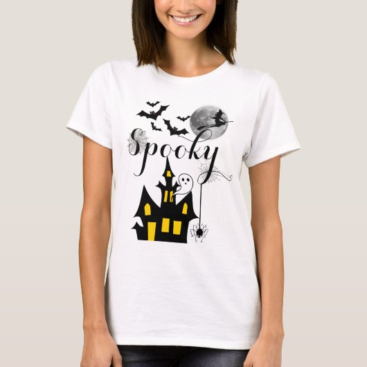 T-shirt Hauné House Flying Witch Halloween Éffrayant (Devant)