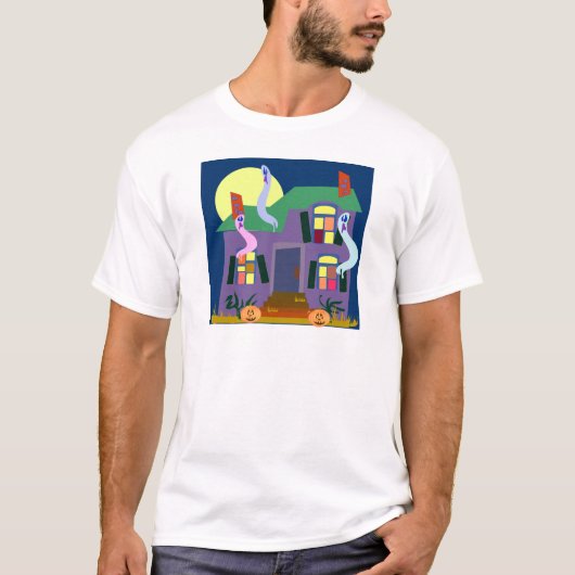 T-shirt Hauned House Cartoon Ghosts Halloween Art (Devant)