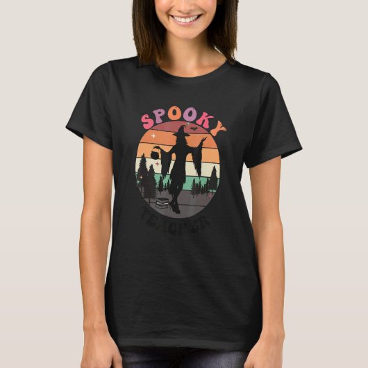 T-shirt Haunted House Moon Night Groovy Spooky Teacher 3 (Devant)